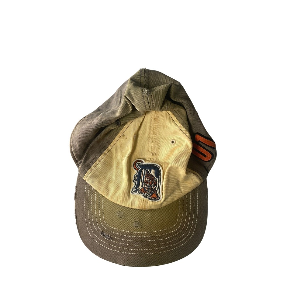Vintage Detroit Tigers Strapback Hat Distressed MLB Baseball‎ Cap Gray Beige